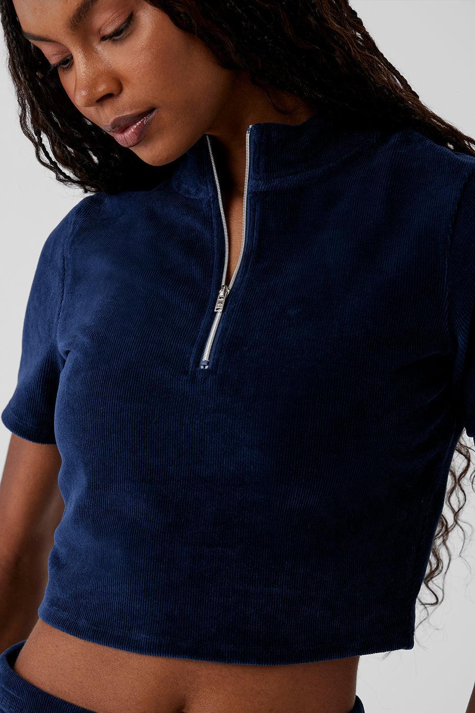 Micro Corduroy Winter Break Mock Neck - Navy Female Product Image