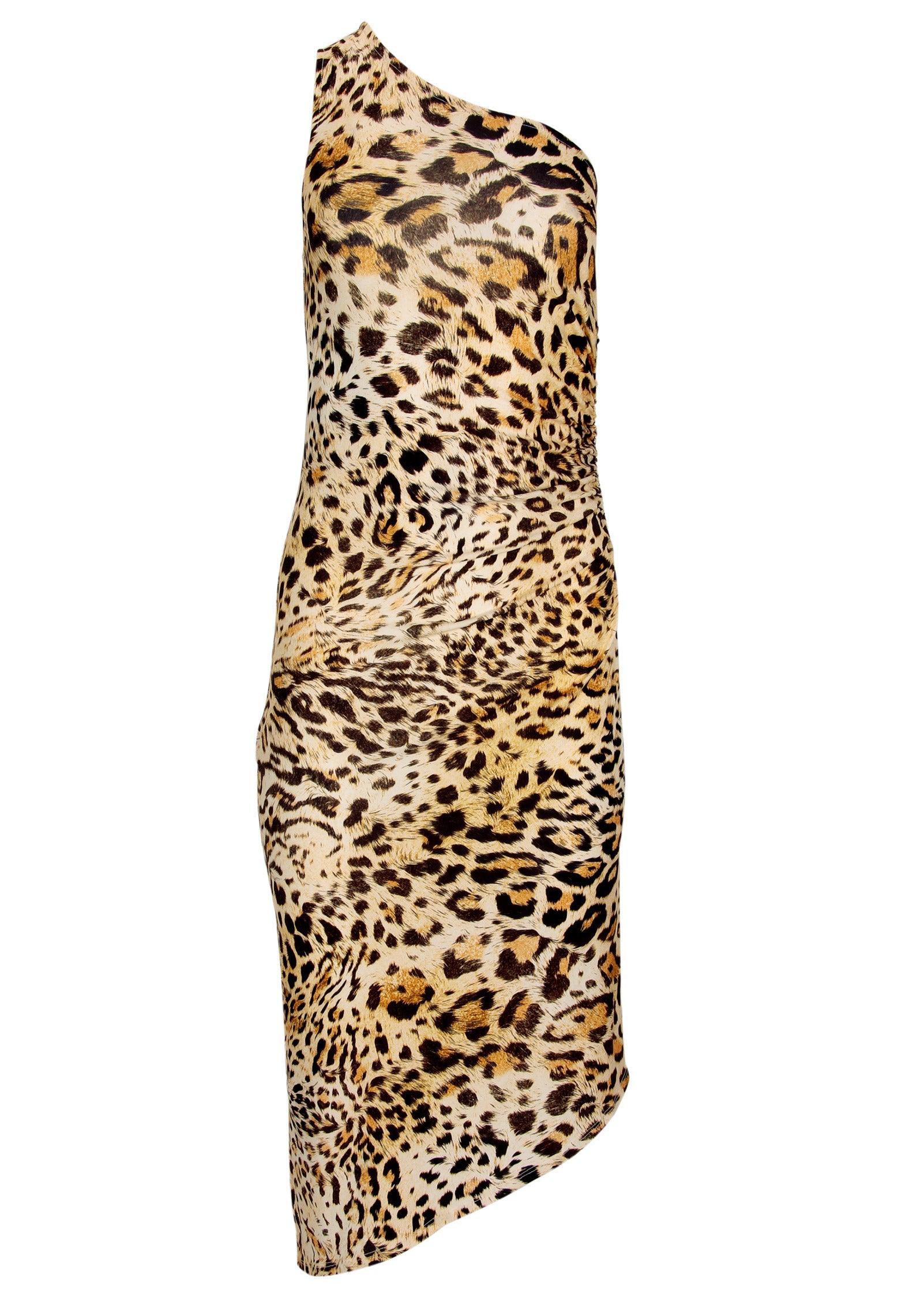 One Shoulder Dress - Vintage Leopard Product Image