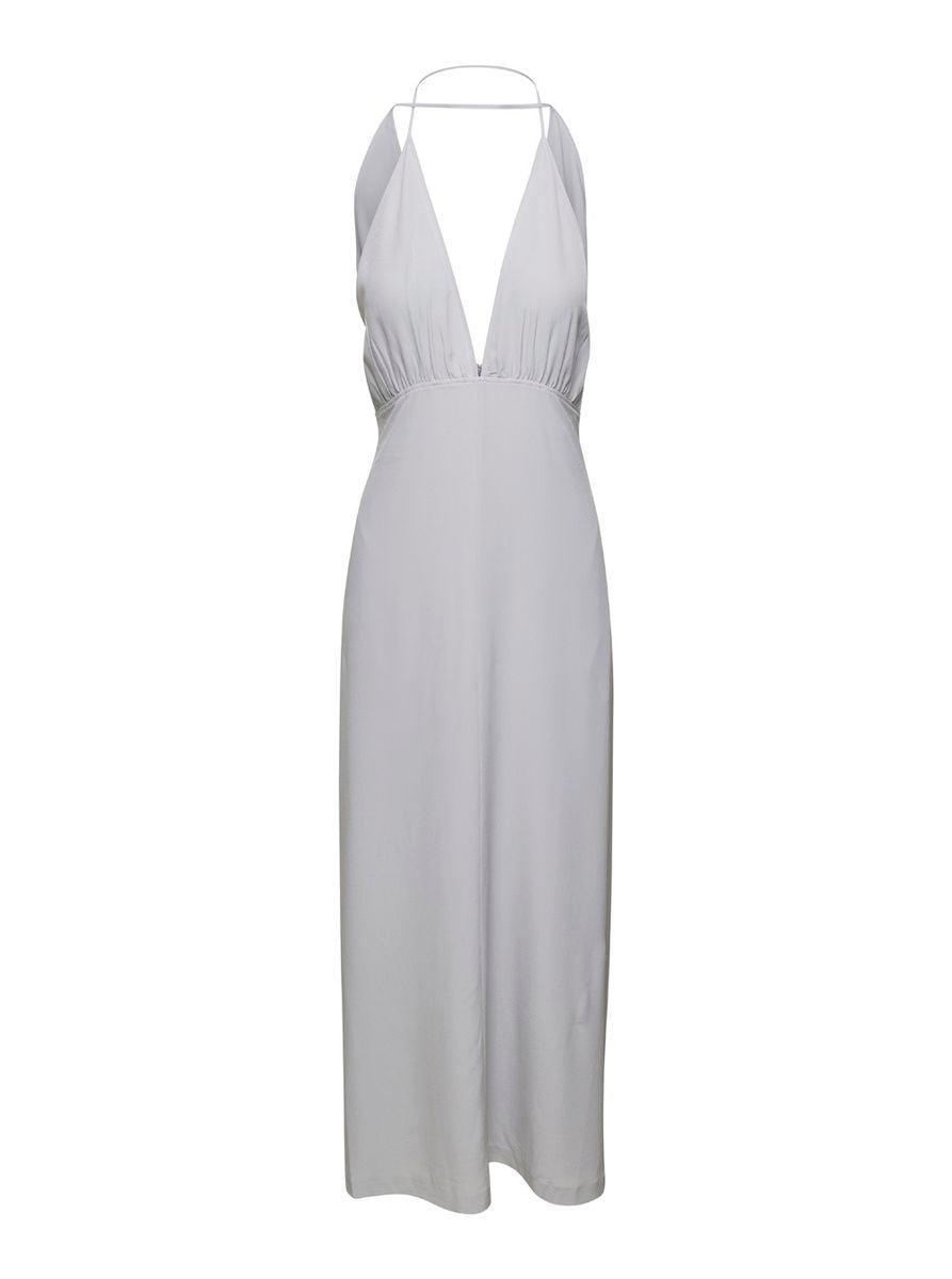 Light-blue Halterneck Midi Dress In Silk Woman In White Product Image