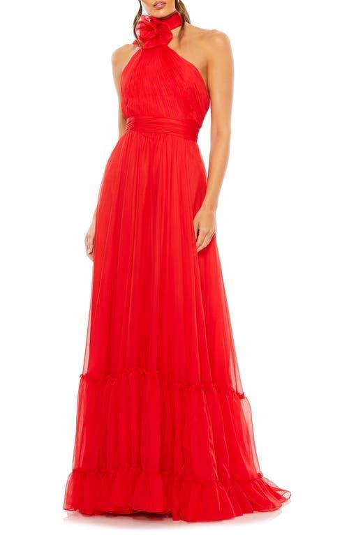 Ieena for Mac Duggal Rosette Asymmetric Halter Gown Product Image