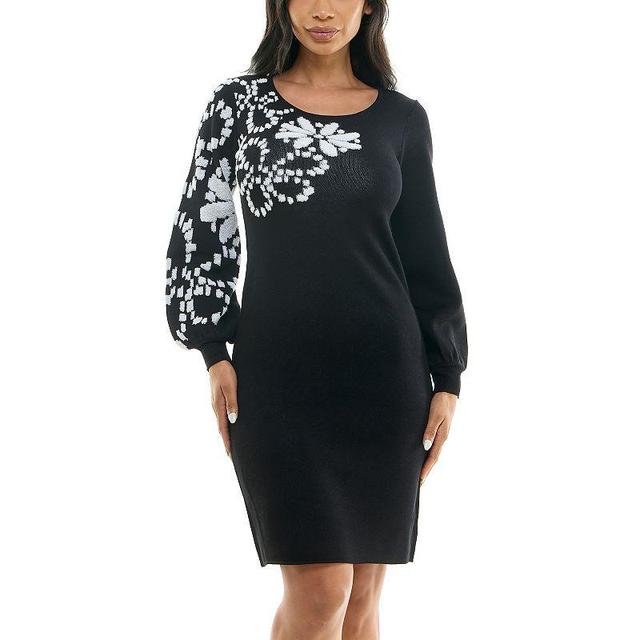 Womens Nina Leonard Floral Sweater Dress Green Product Image