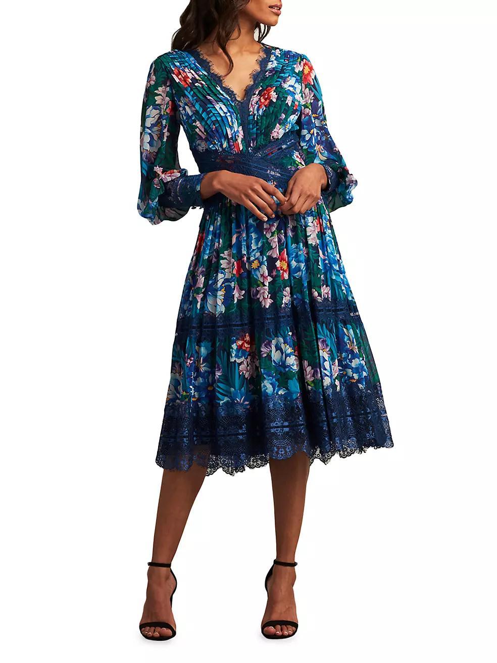 Floral Lace Long-Sleeve Midi-Dress Product Image