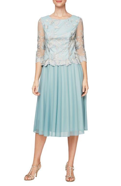 Alex Evenings Illusion Sleeve Embroidered Midi Dress Product Image