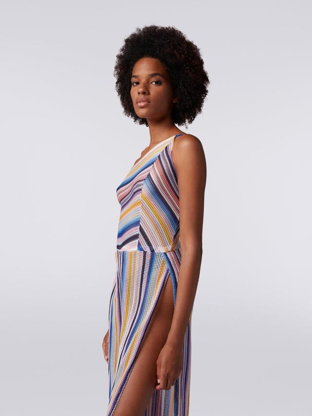 One-shoulder jumpsuit in striped crochet Product Image