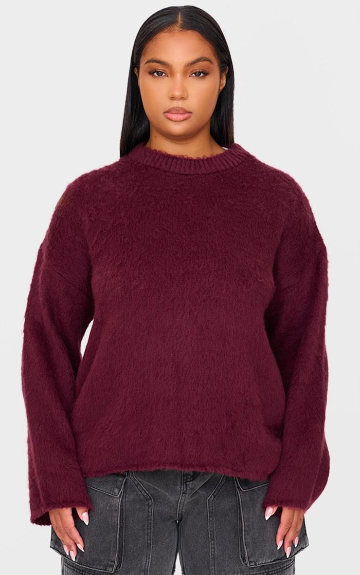 Plus Burgundy Fluffy Knit Oversized Sweater product image