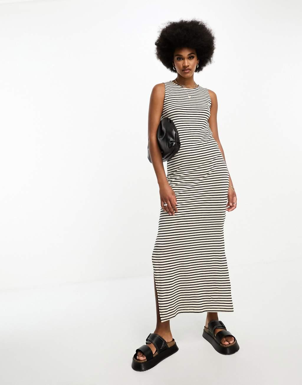 Vero Moda Aware Tall sleeveless maxi dress in mono stripe Product Image