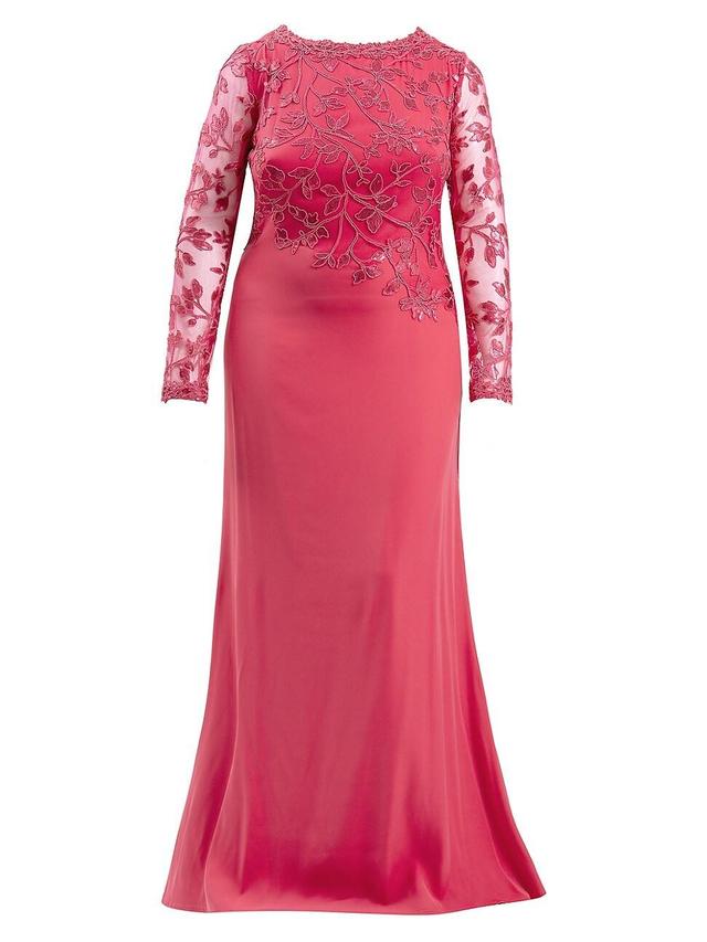 Womens Floral Sequin Long-Sleeve Gown Product Image