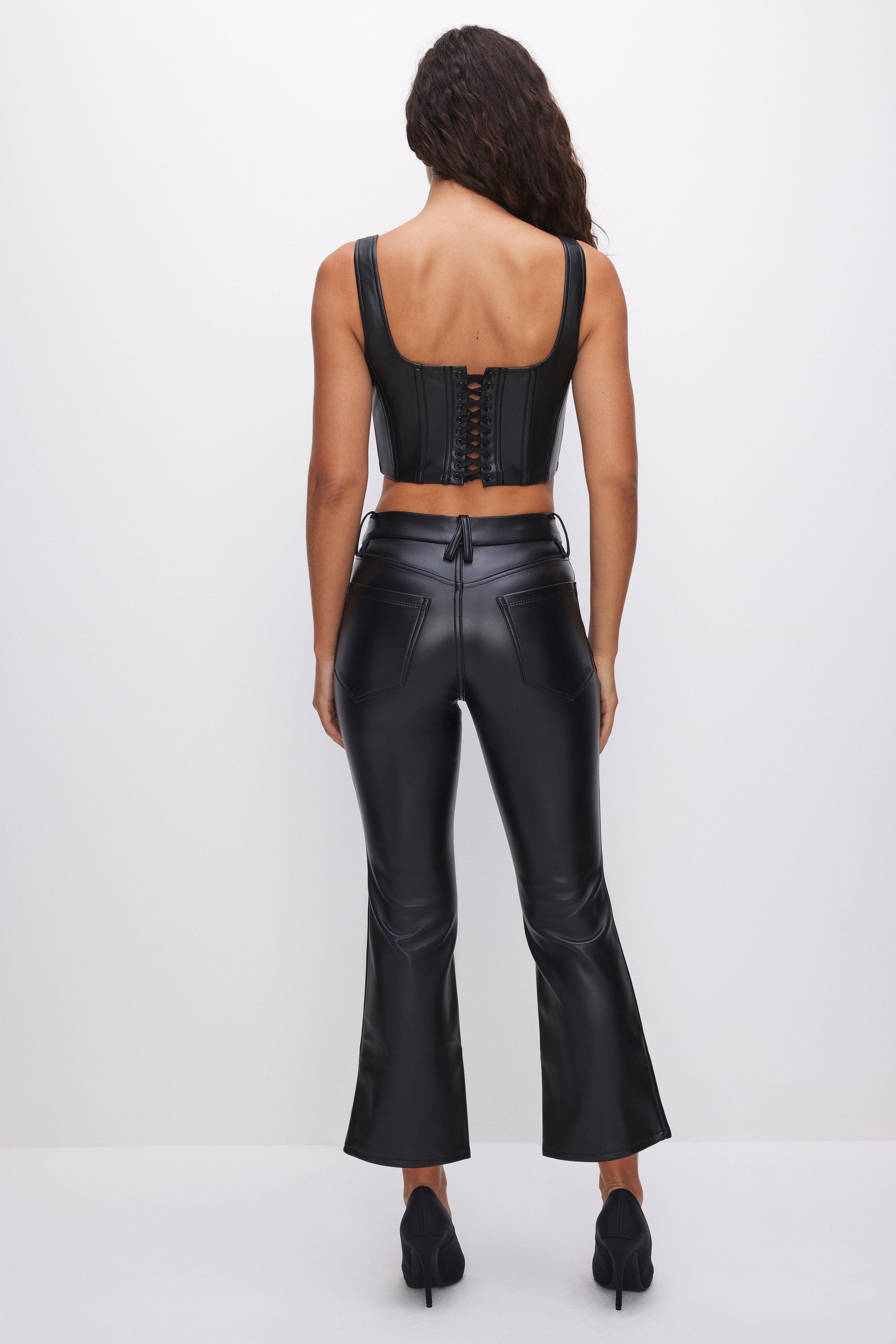 GOOD LEGS CROPPED MINI BOOT FAUX LEATHER PANTS | BLACK001 Product Image