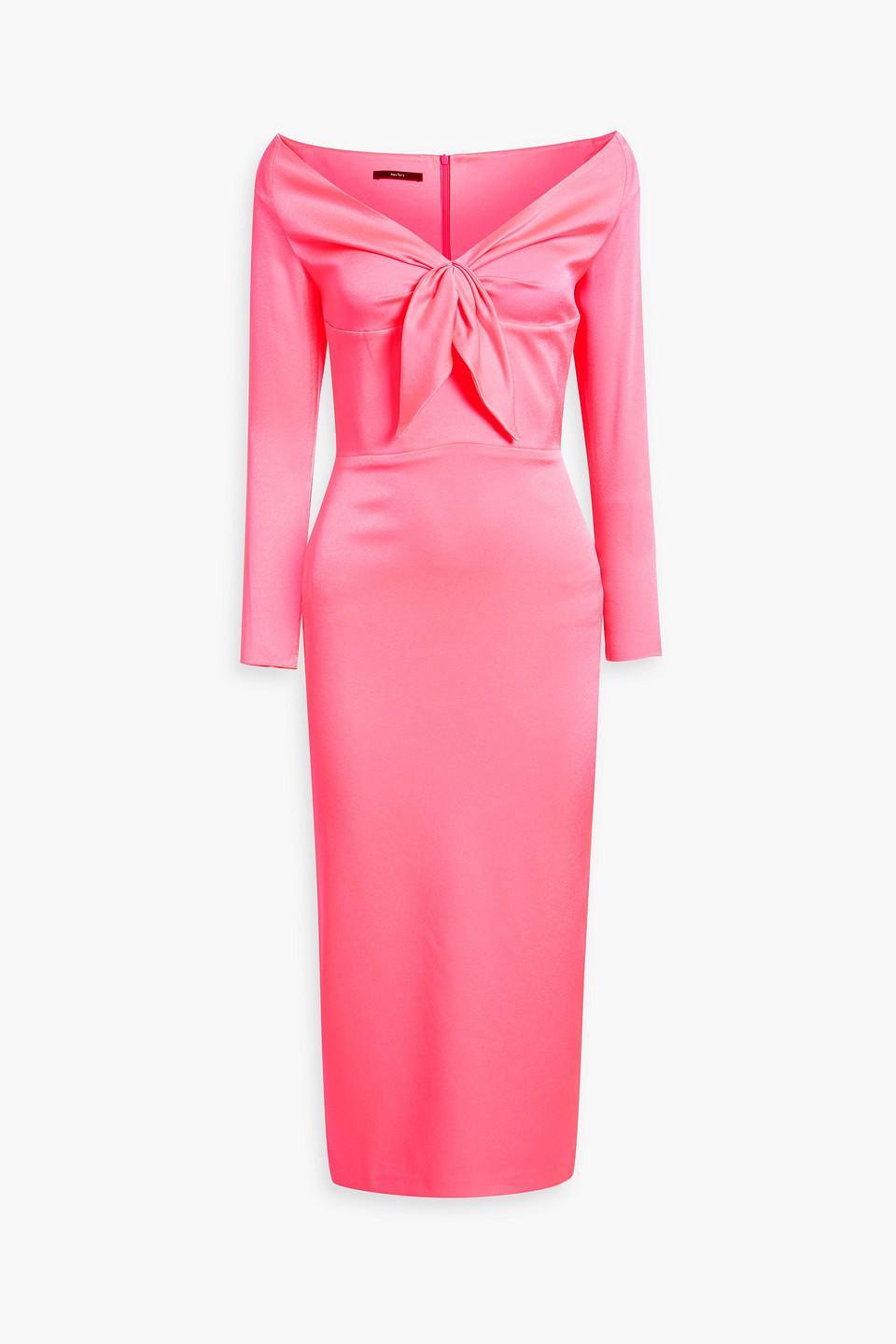 Peyton Knotted Satin Crepe Midi Dress In Pink Product Image