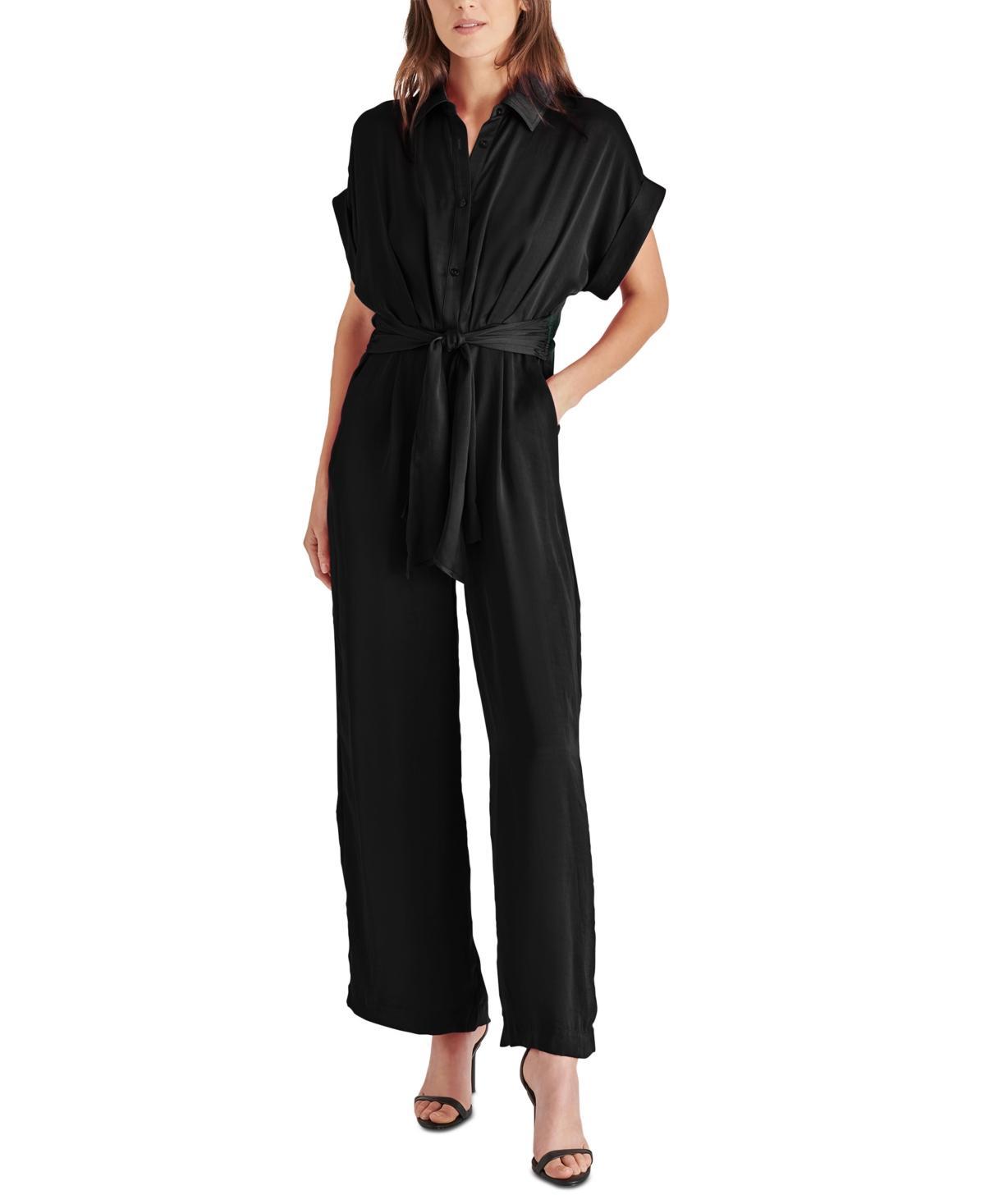 Steve Madden Womens Tori Cuffed-Sleeve Tie-Front Jumpsuit product image