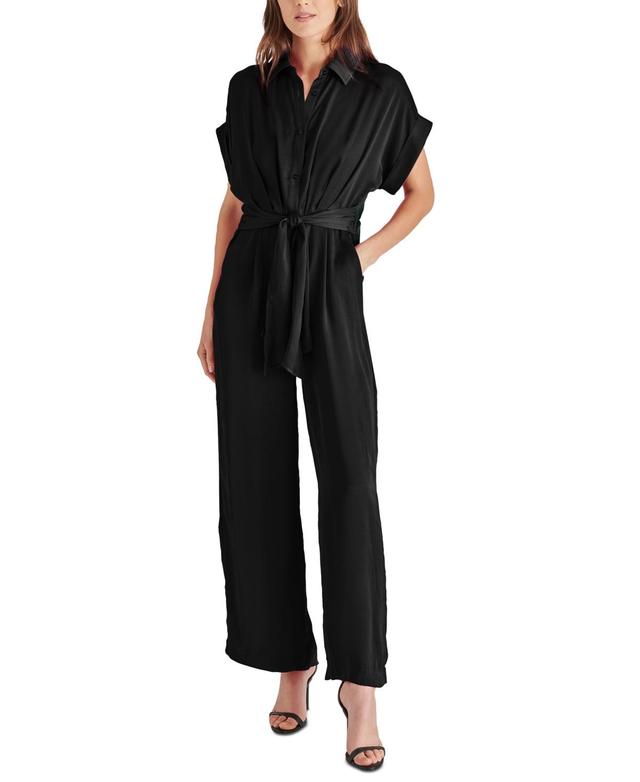 Steve Madden Womens Tori Cuffed-Sleeve Tie-Front Jumpsuit Product Image