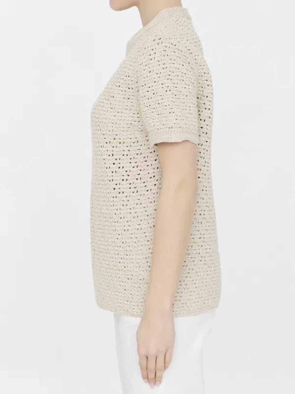 Crochet-knit Cotton T-shirt In Beige Product Image