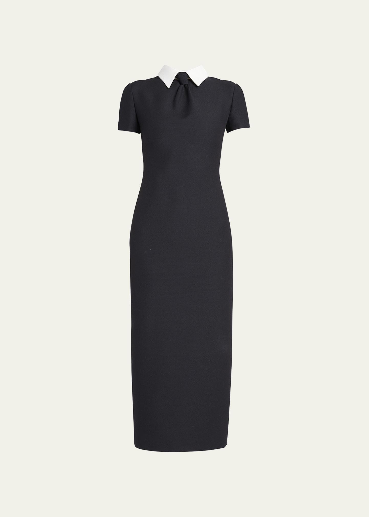 Valentino Contrast Collar Wool & Silk Midi Dress Product Image