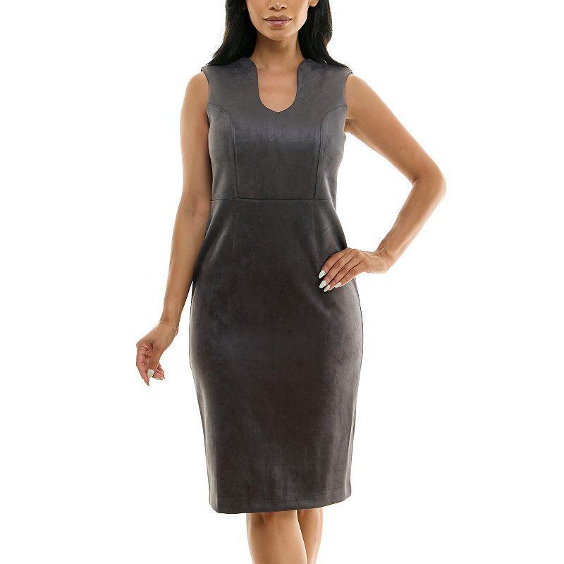 Womens Nina Leonard U-Neck Midi Dress Grey Product Image