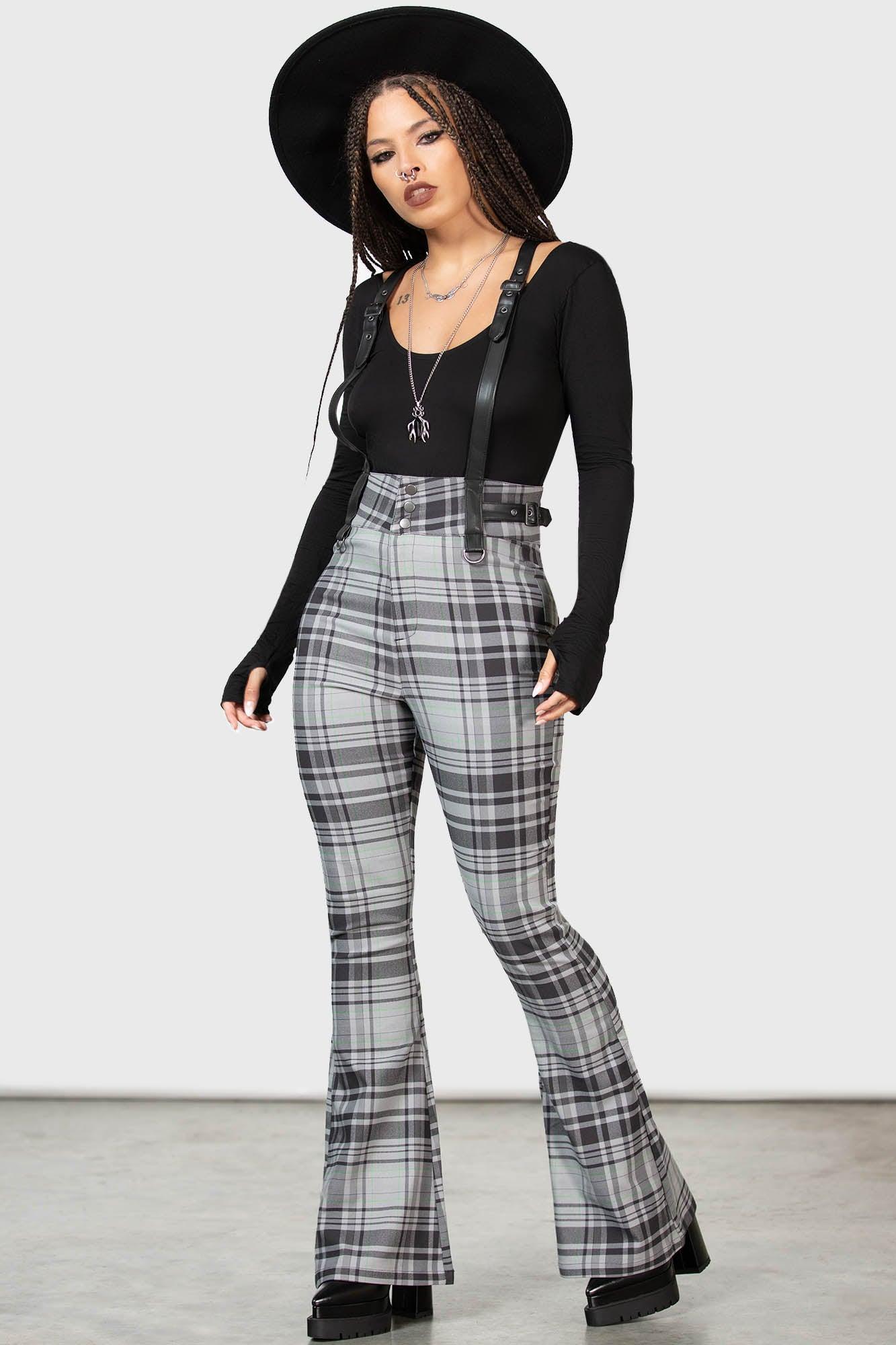 Prophet Of Doom Suspender Trousers [GREY TARTAN] Female Product Image