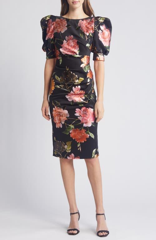 Black Halo Floral Puff Sleeve Cocktail Dress Product Image