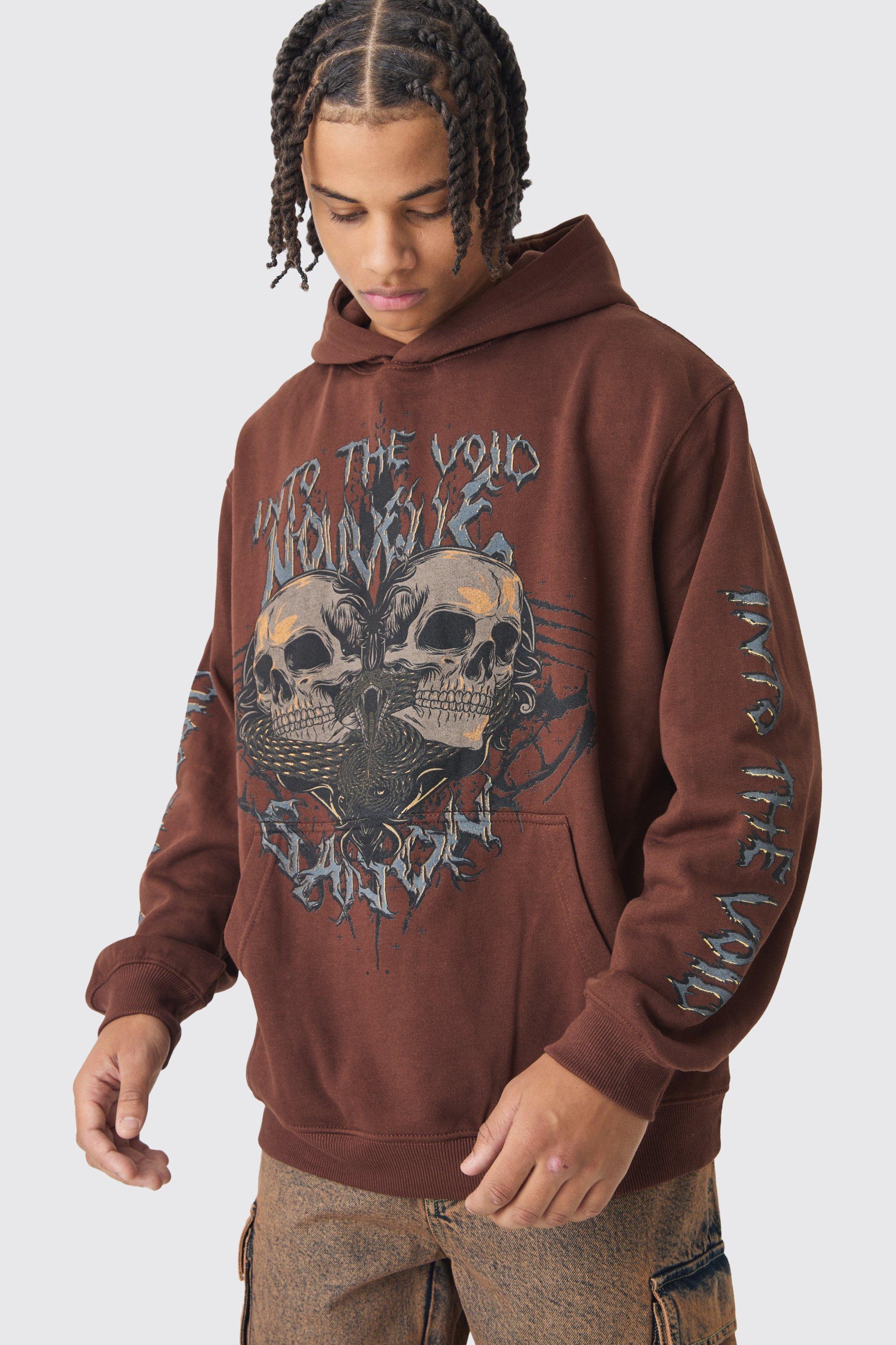 Oversized Washed Skull Graphic Hoodie | boohooMAN USA Product Image