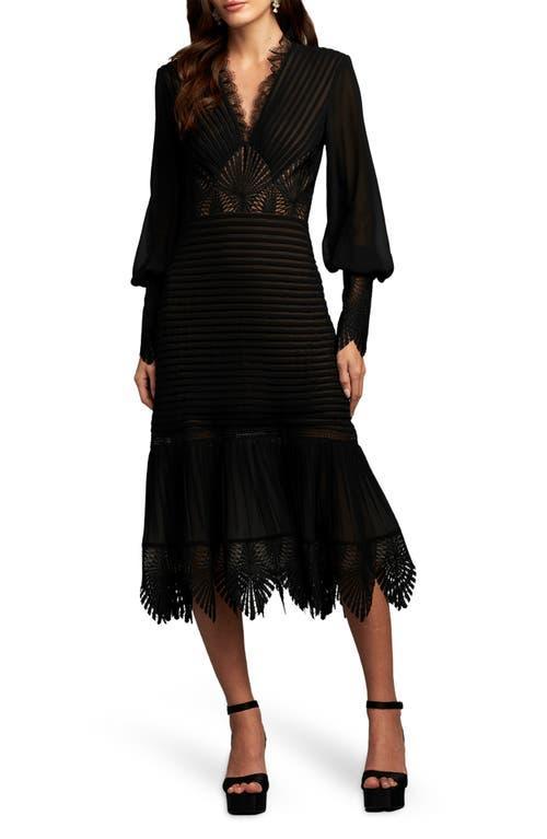 Tadashi Shoji Ribbed Lace Trim Long Sleeve Midi Cocktail Dress Product Image