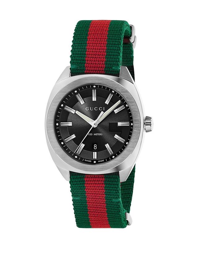 Gucci Mens GG2570 Swiss GreenGreen Web Nylon Strap Watch 41mm YA142305 - Green/Red Product Image