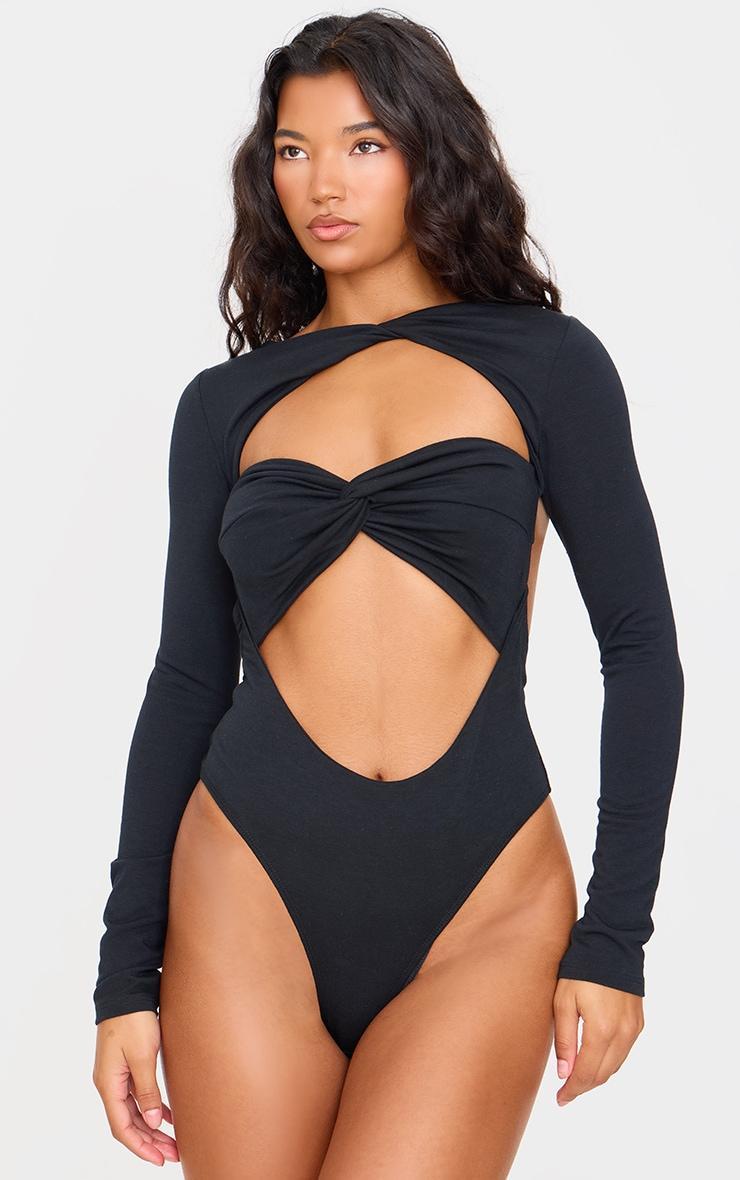 Black Contour Jersey Cut Out Bodysuit Product Image