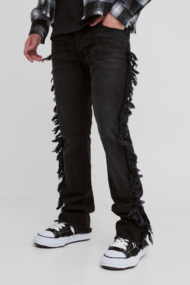 Slim Rigid Flare Frayed Carpenter Denim Jeans | boohooMAN USA Product Image