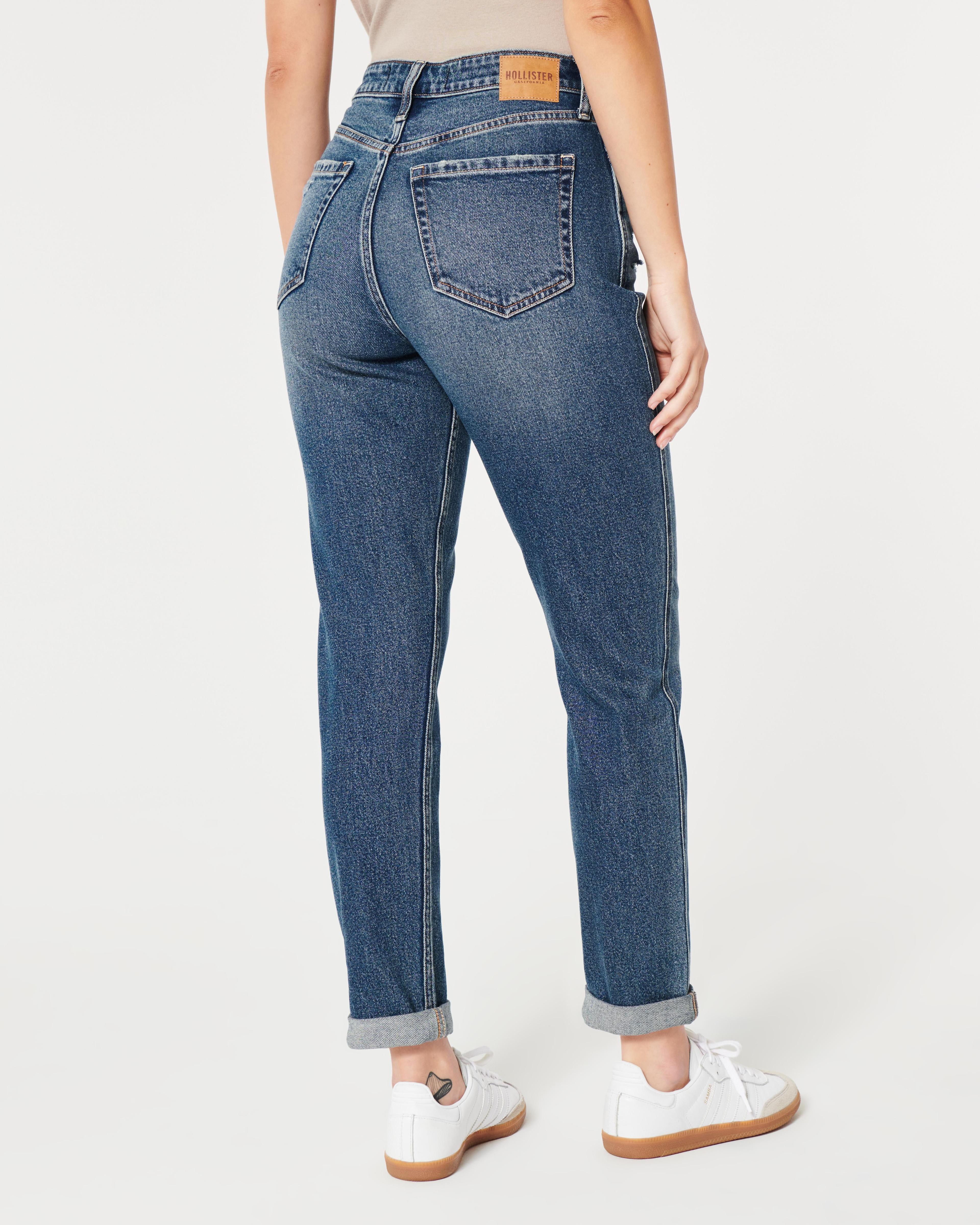 Curvy Ultra High-Rise Ripped Dark Wash Mom Jeans Product Image