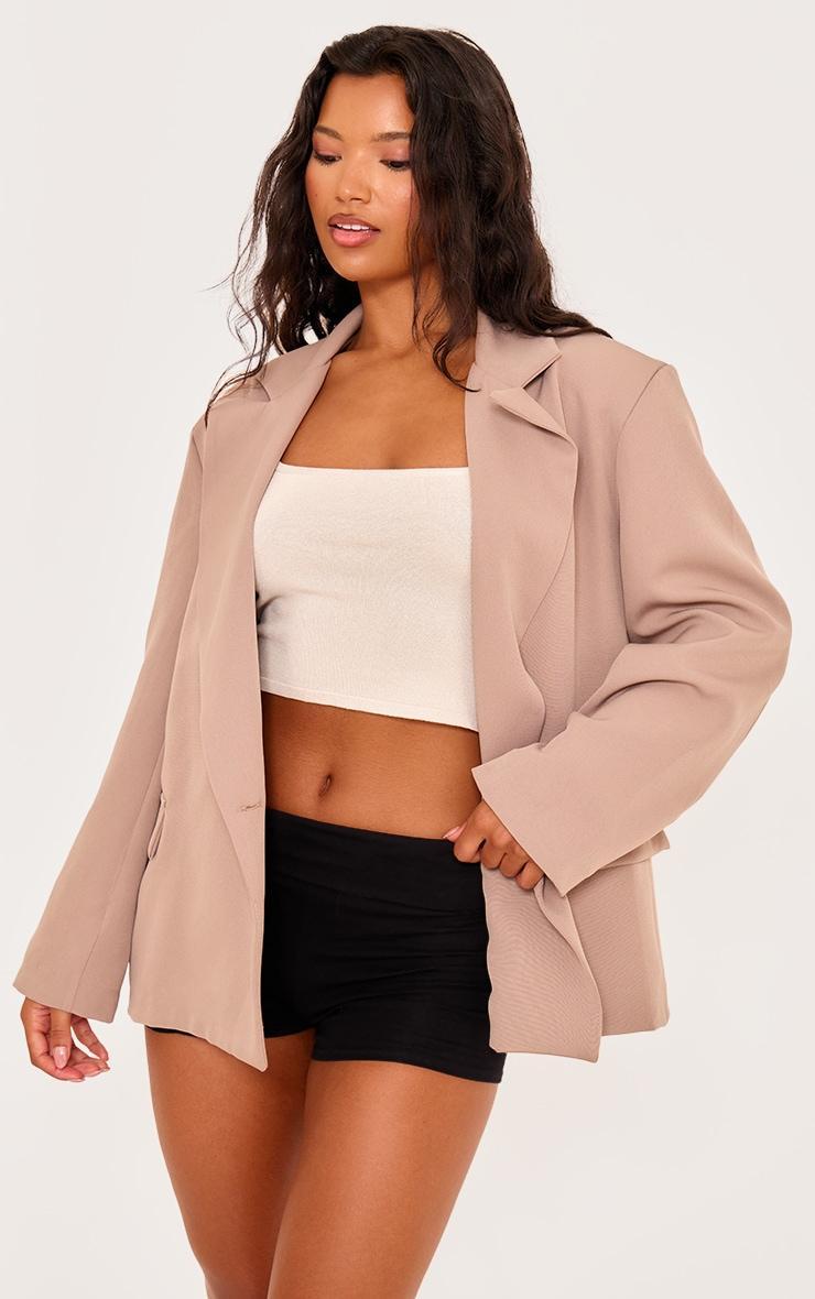 Taupe Side Button Single Breasted Boxy Blazer Product Image