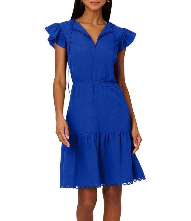 Adrianna by Adrianna Papell V-Neck Flutter Cap Sleeve Scallop Trim Dress Product Image