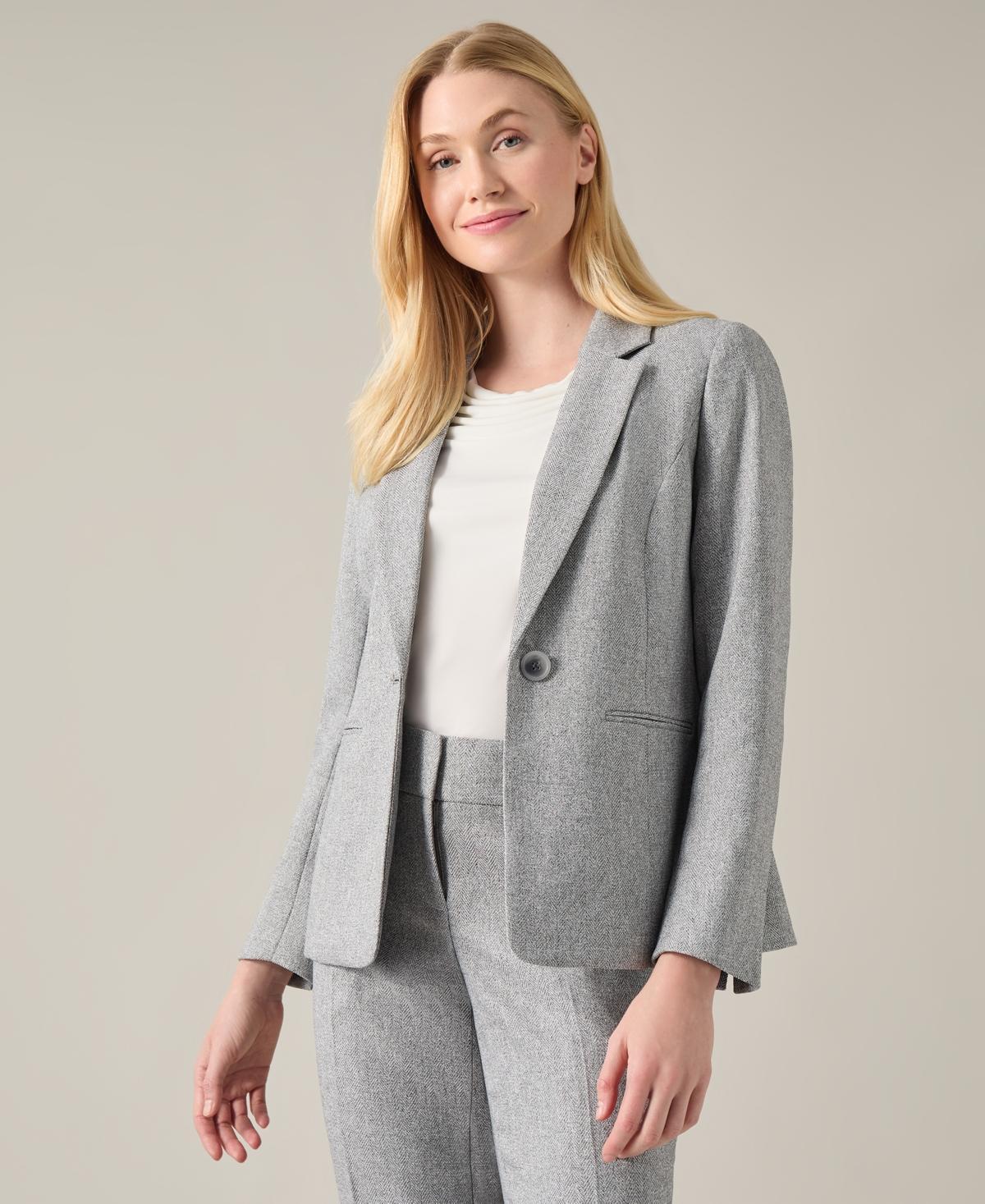 Kasper Womens Herringbone One-Button Long-Sleeve Blazer Product Image