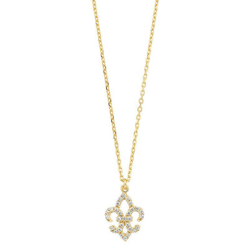 Sterling Silver Cubic Zirconia Fleur de Lis Pendant Necklace, Womens 18k Gold Over Product Image