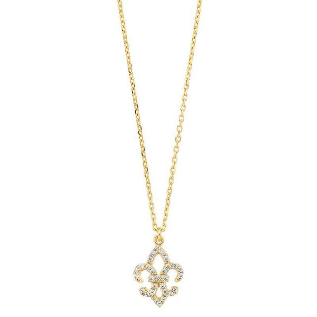 Sterling Silver Cubic Zirconia Fleur de Lis Pendant Necklace, Womens 18k Gold Over Product Image