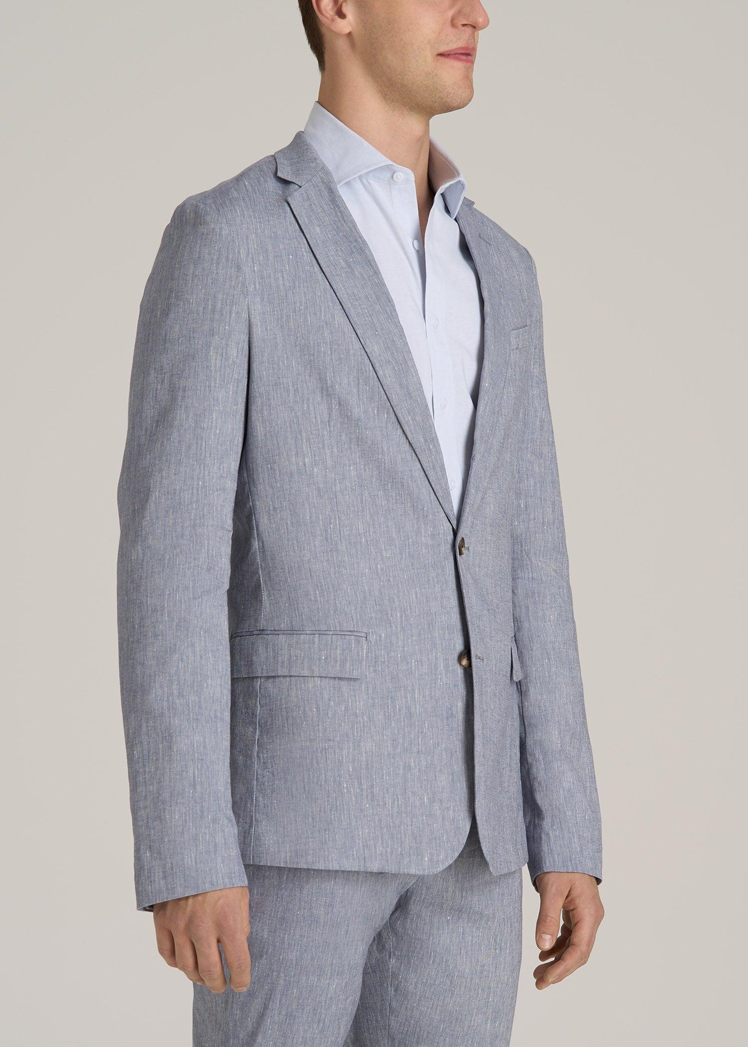 Stretch Linen Blazer for Tall Men in Navy Linen Male Product Image