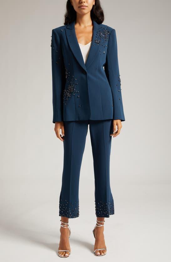 Rhinestone Crackle Embellished Cheyenne Blazer In Peacock Blue Product Image