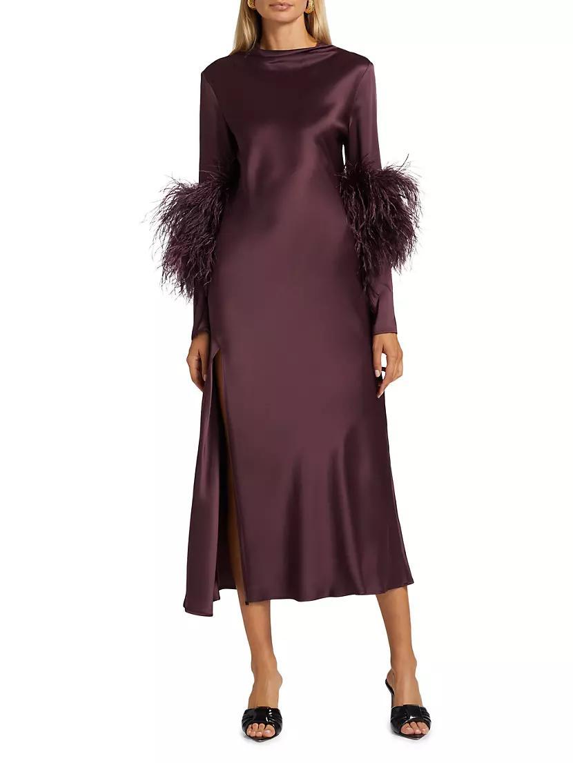 Feather-Cuff Satin Midi-Dress Product Image