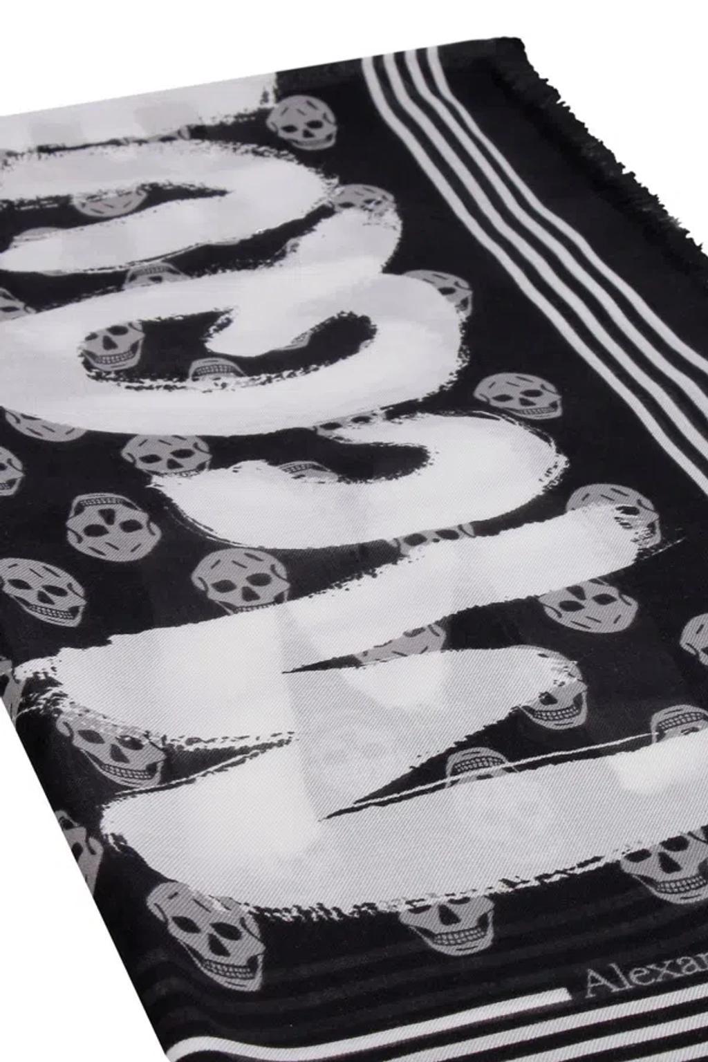 Skull Pattern Paint-print Scarf In Black Product Image