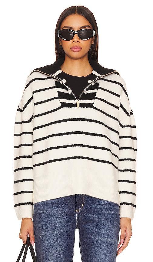 Lovers and Friends Cl?mence Half Zip Pullover in Black & White Stripe Product Image