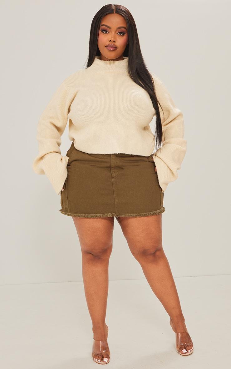 Plus Cream Rib Knit Open Back Cropped Sweater Product Image