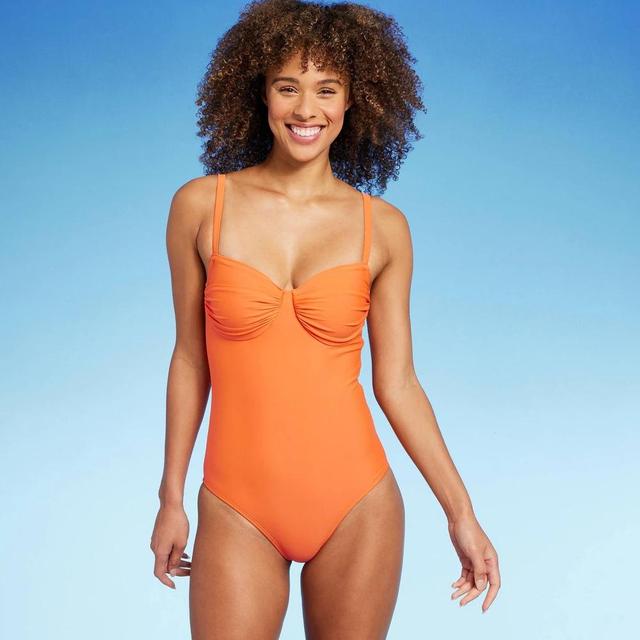 Womens Shirred Underwire Medium Coverage One Piece Swimsuit - Kona Sol Orange L Product Image