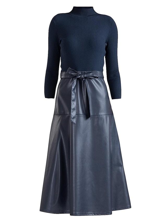 Womens Reade Rib-Knit & Faux Leather Midi-Dress Product Image