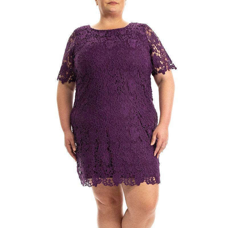 Plus Size Nina Leonard Lace Sheath Dress, Womens Purple Product Image