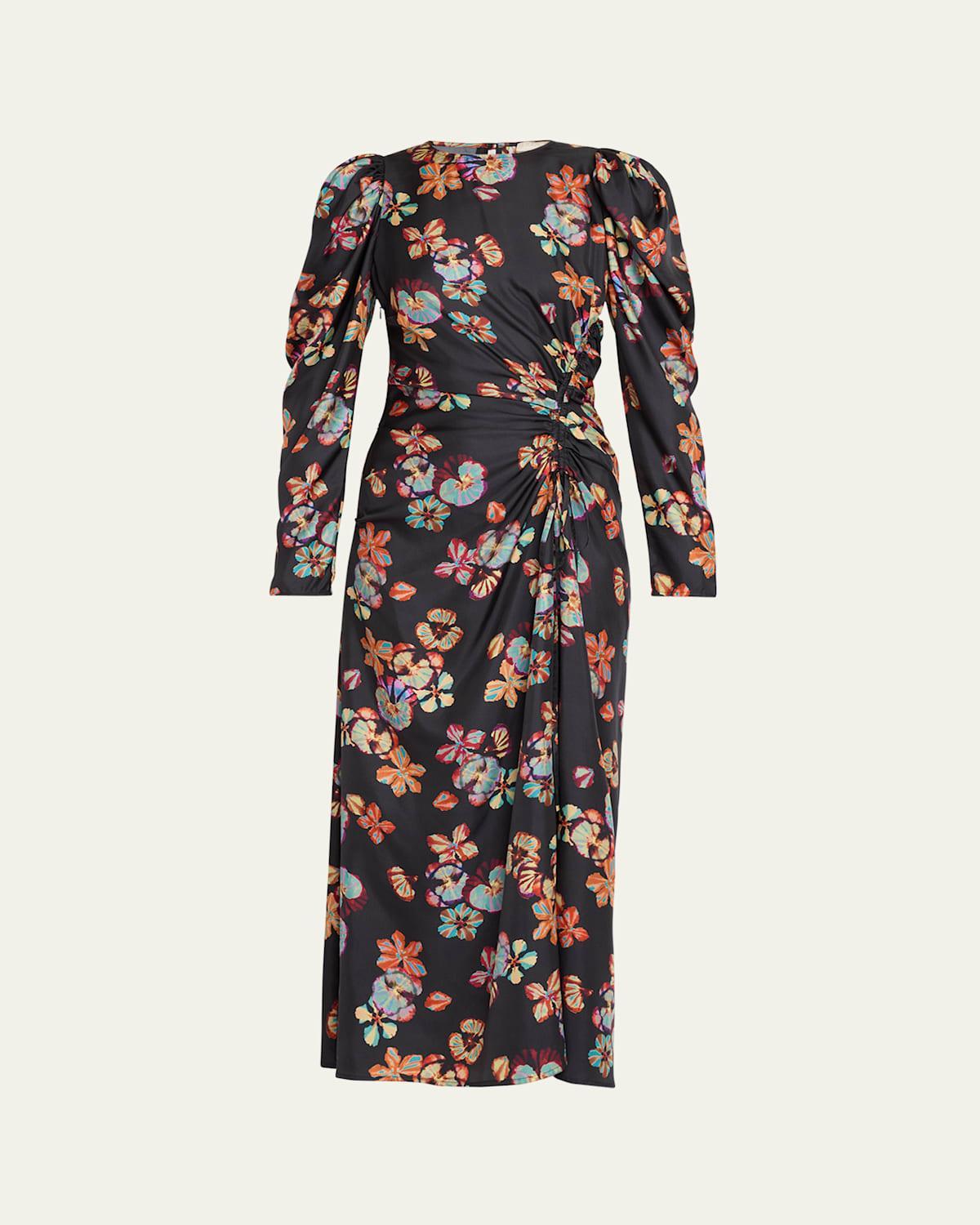 Amalie Twisted-Front Floral Silk Midi Dress Product Image