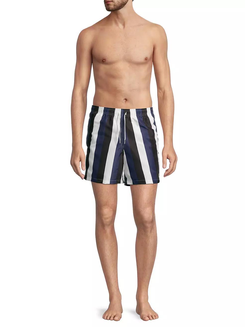 Blue & Black Striped Swim Trunks Product Image