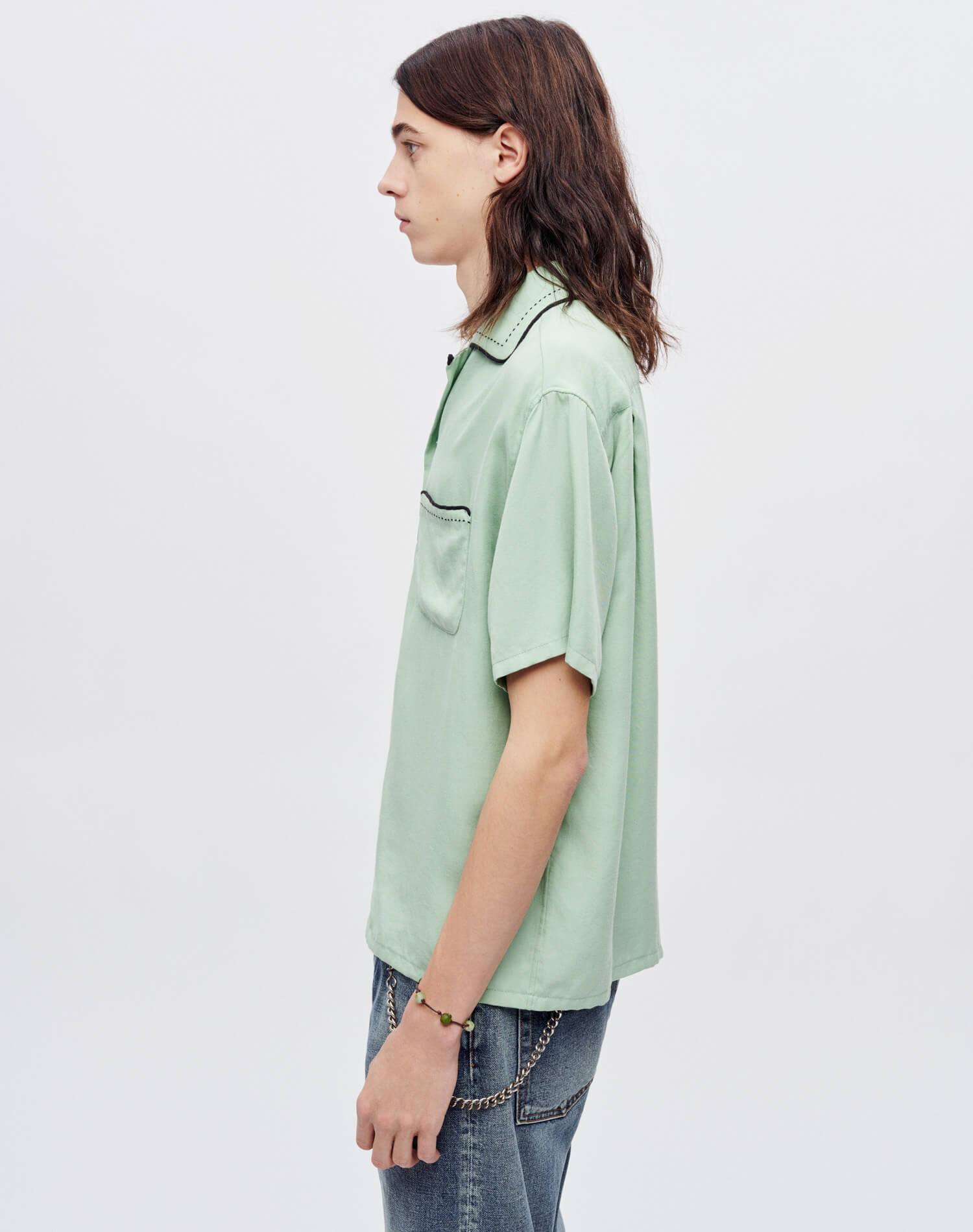 Sashiko Bowling Shirt - Pale Green Male Product Image