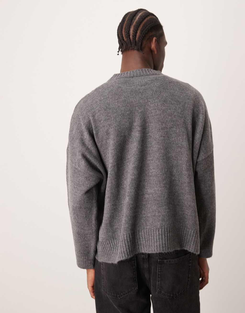 ASOS DESIGN super oversized boxy fit knitted sweater in gray Product Image