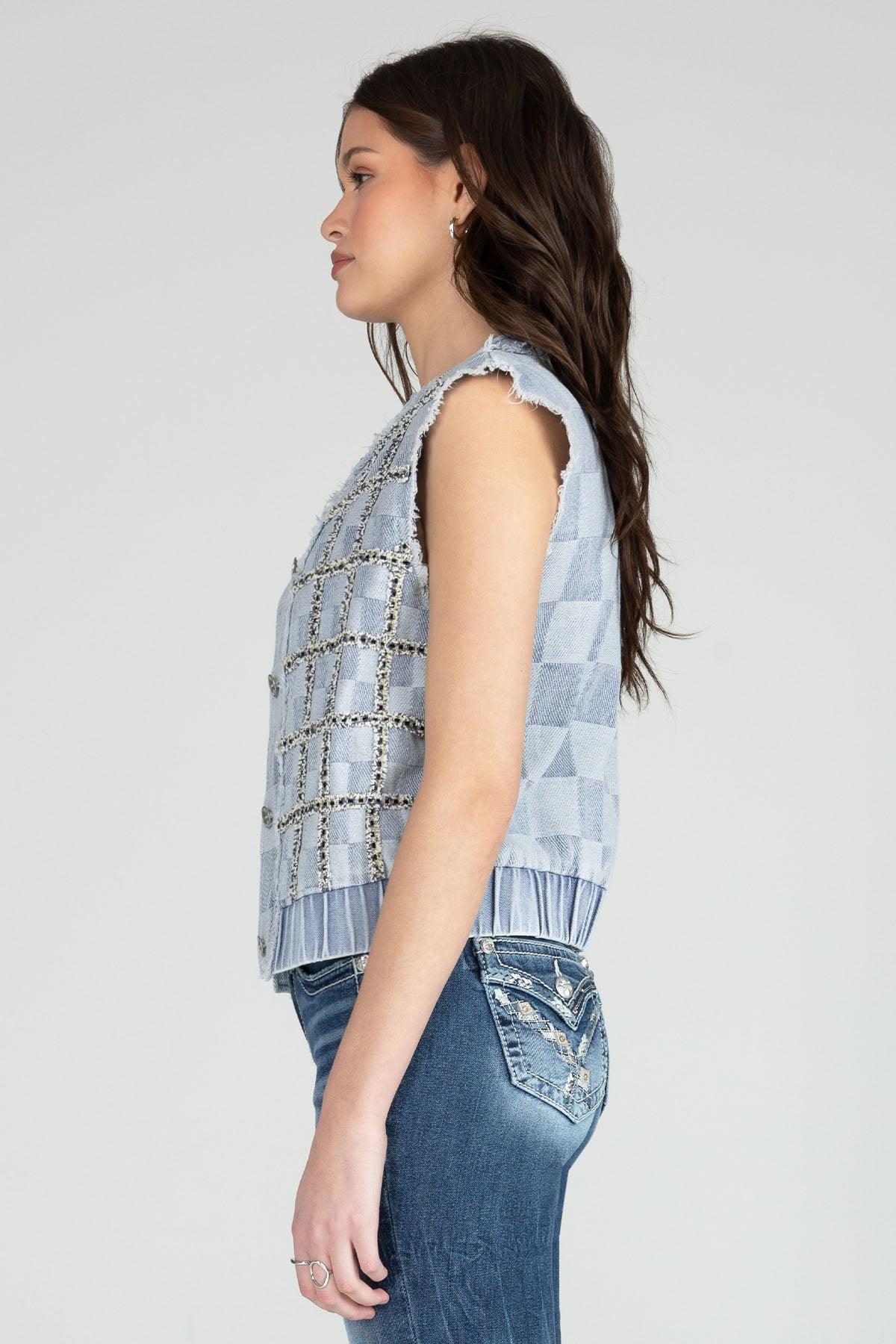 Checkered Denim Vest Product Image