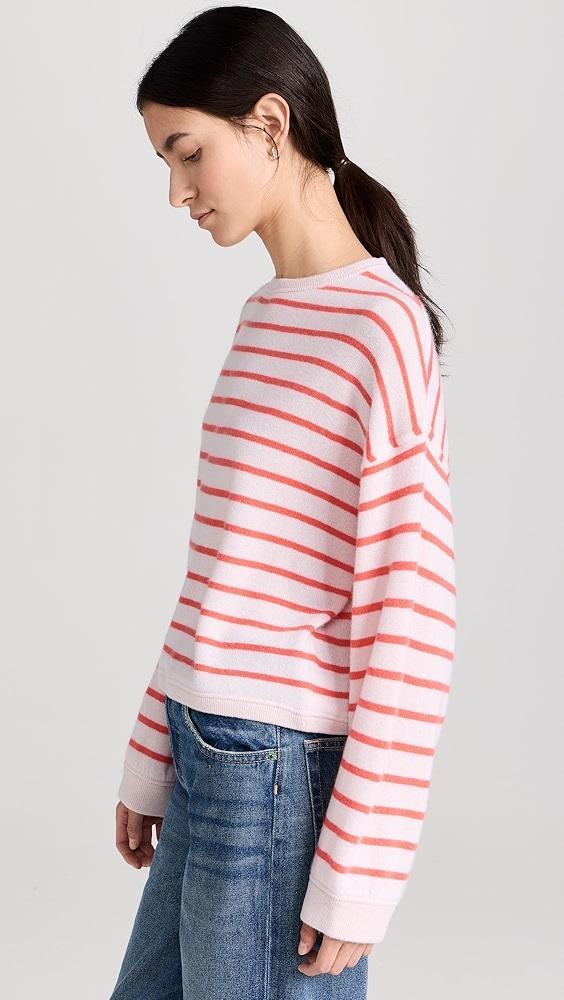 White + Warren Cashmere Drop Shoulder Striped Sweatshirt | Shopbop Product Image