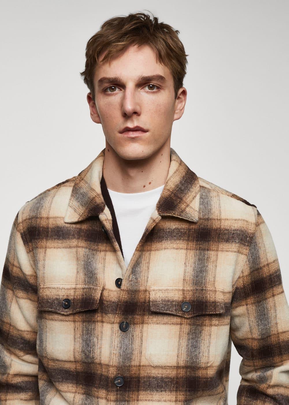 MANGO MAN - Check wool-blend overshirt brownMen Product Image