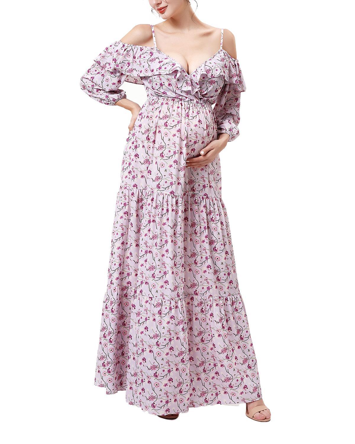 Maternity Raina Floral-Print Cold-Shoulder Maxi Dress Product Image