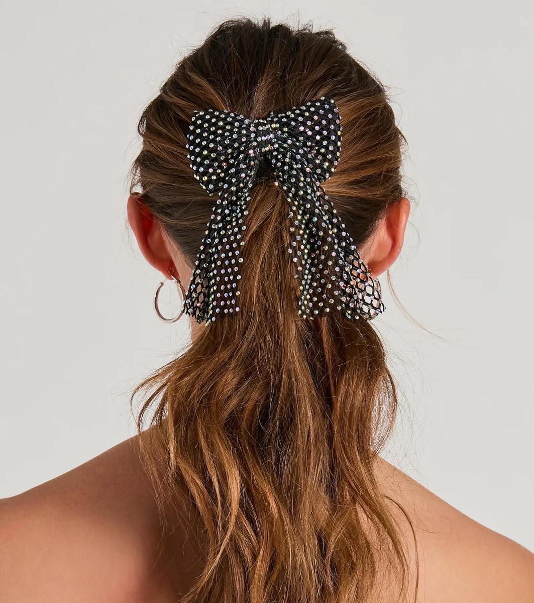 Glam Pop Iridescent Rhinestone Hair Bow Barrette Product Image