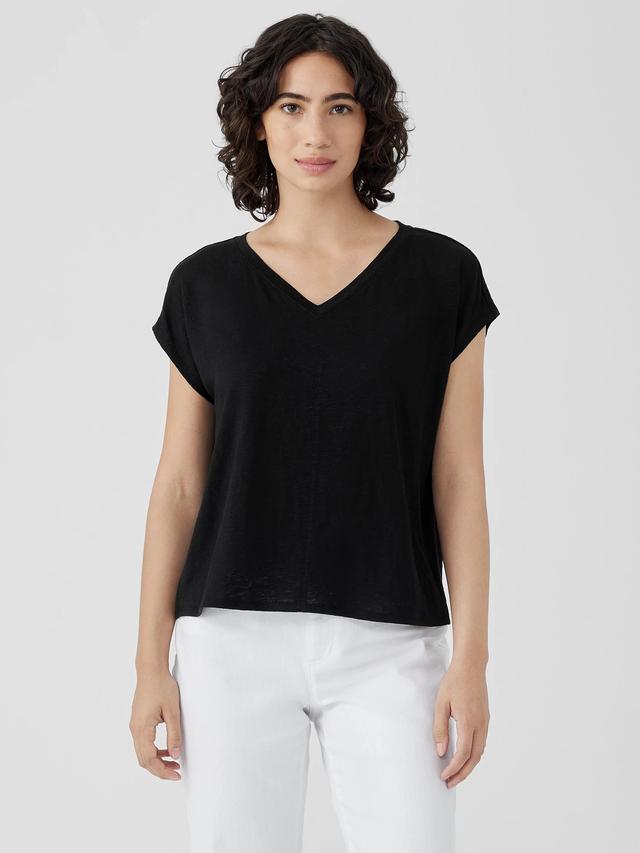 EILEEN FISHER Organic Linen Jersey V-Neck Teefemale Product Image